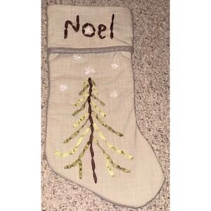 Katie Brown Simply at Meijer Noel Christmas Stocking Linen Blend Ribbon Tree